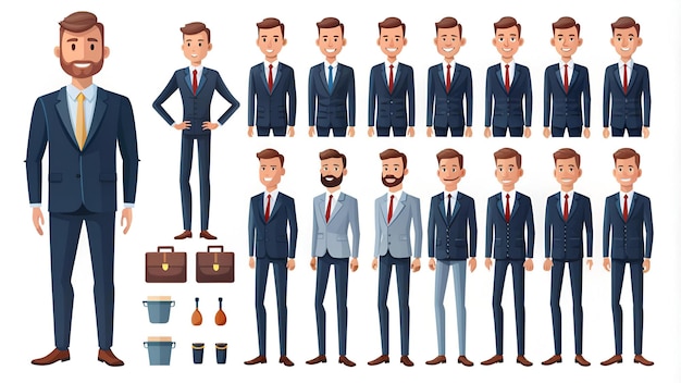 Photo businessman character constructor set of different positions of arms and legs for the animation of