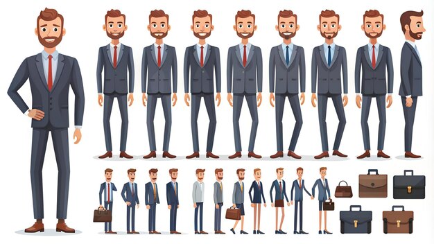 Photo businessman character constructor set of different positions of arms and legs for the animation of