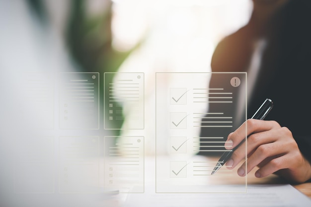 Photo businessman checking the steps through document with a list of checkboxes