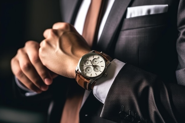 Businessman checking time from watch