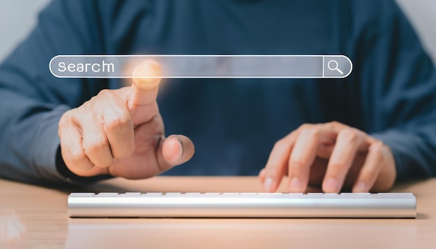 Businessman clicking on virtual screen