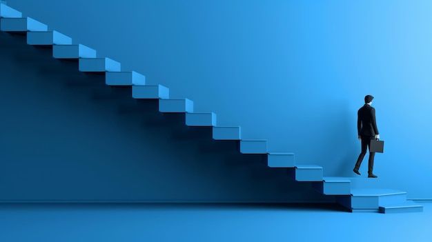 Businessman climbing stairs to achieve goals abstract ai illustration of success and progress