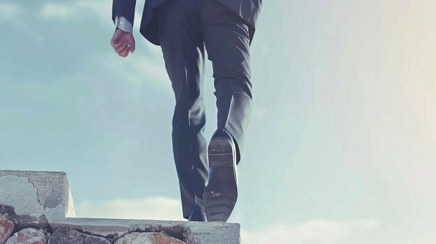 Photo businessman climbing stairs back view