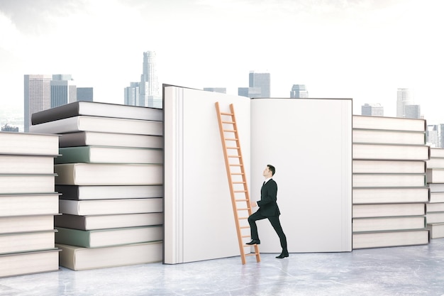 businessman climbing on stairs