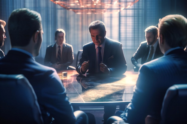 Businessman directing a productive team meeting with confidence