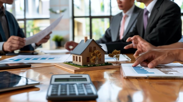 Businessman discussing calculating home project purchase budget and calculating financial