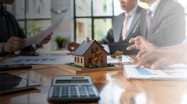 Businessman discussing calculating home project purchase budget and calculating