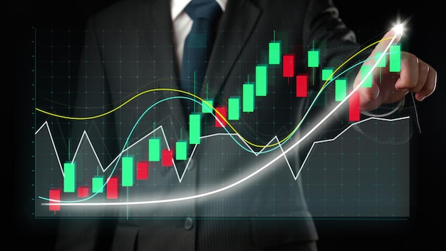 Businessman draw finance allusive graph chart showing business profit growth