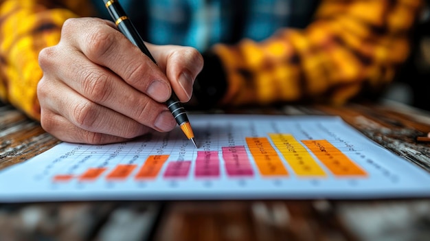 Photo businessman draws growth graph analyzing business progress and strategy