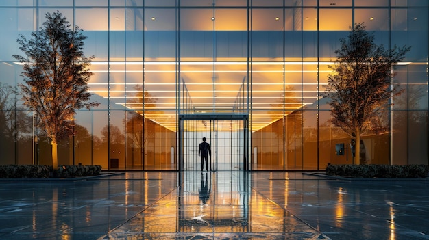 Photo businessman entering modern office building