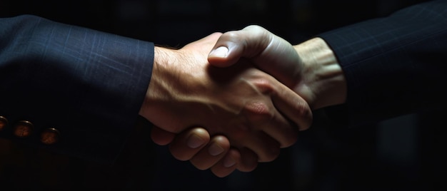 Businessman in formal suit making handshake with partner outdoors