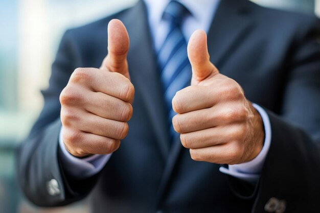 Photo businessman giving double thumbs up showing success and approval a businessman in a suit giv