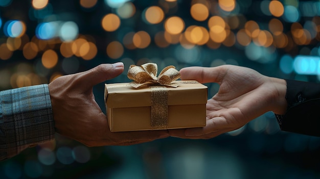 Businessman Giving Gift Box to Colleague