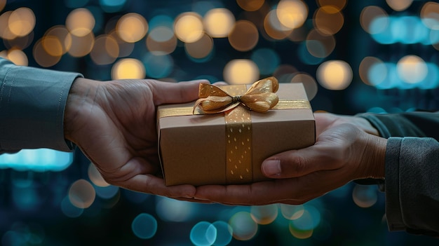 Businessman Giving Gift Box to Colleague