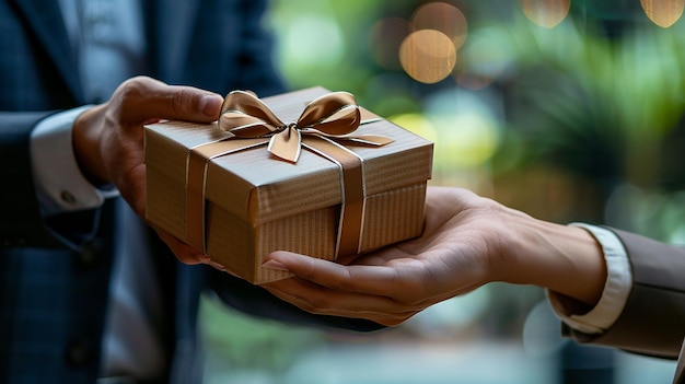 Businessman Giving Gift Box to Colleague