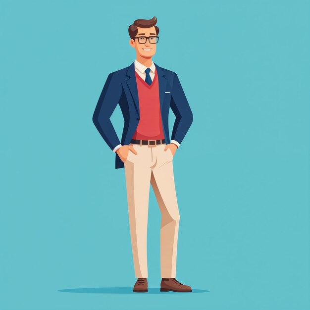 Photo businessman in glasses standing with hands in pockets vector illustration