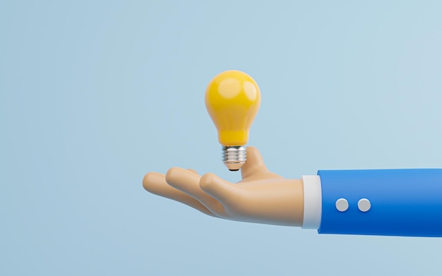 Businessman hand holding yellow lightbulb for creative thinking idea and problem solving concept by 3d render illustration