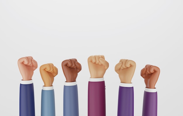 Businessman hand raising his fist on a white background