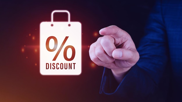 Businessman hand touching virtual percentage icon Discount Percentage concept