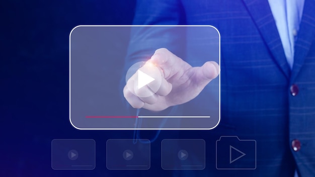 Businessman hands using for streaming online watching video on internet live concert show or tutorial content online