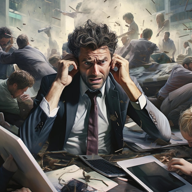 The businessman has too much work Madness swirling background Illustration Generative AI