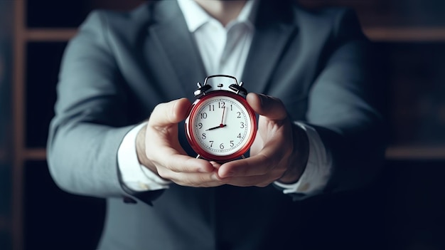 Photo businessman holding an alarm clock