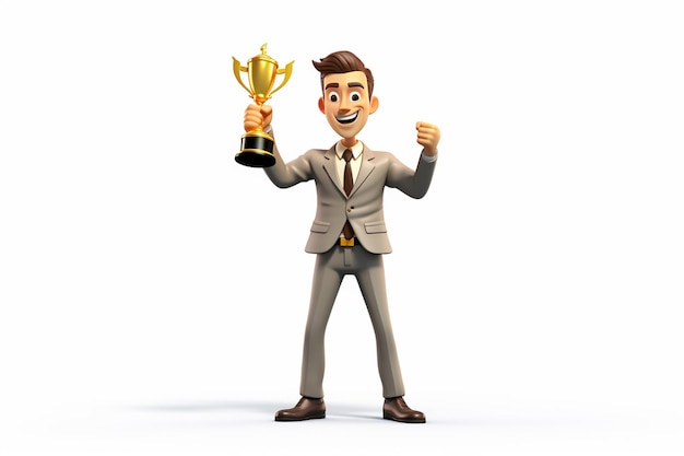 a businessman holding an award trophy