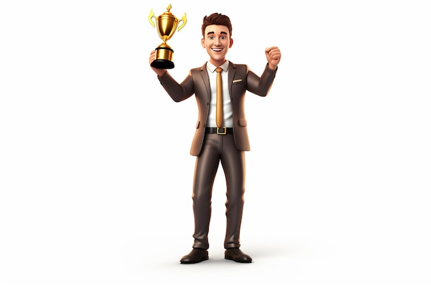 a businessman holding an award trophy