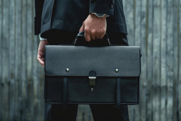 Photo businessman holding a black briefcase in his hand