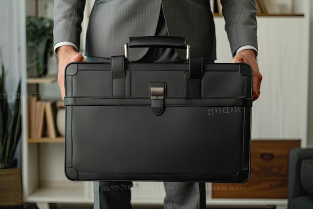 Photo businessman holding a black briefcase in his hand