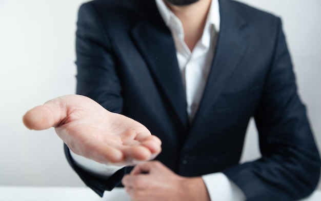 Businessman holding empty hand