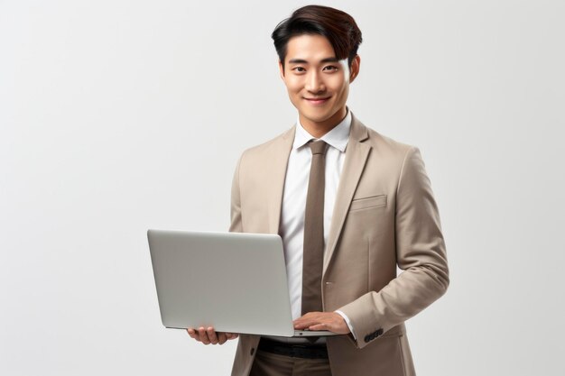 A businessman holding a laptop