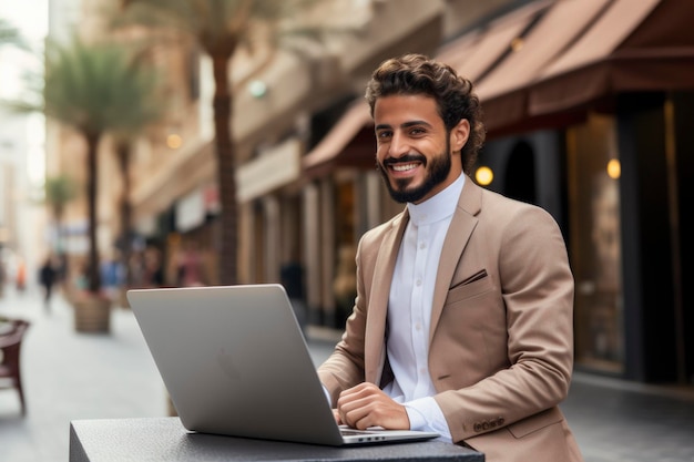 A businessman holding a laptop