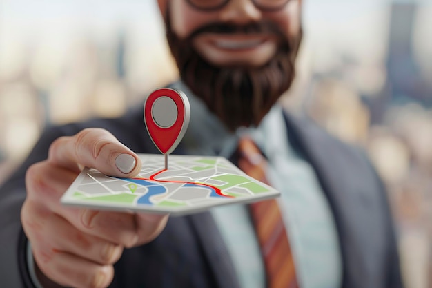 Businessman Holding Map and Pin