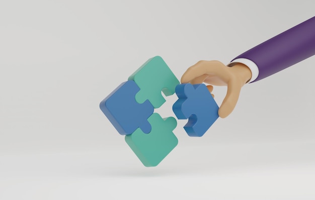 Businessman holding puzzle connecting puzzle pieces on white background