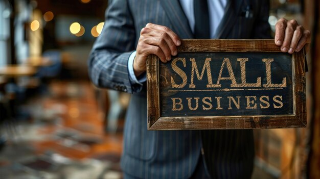 Businessman Holding Small Business Sign