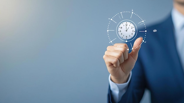 Businessman holding a small clock symbolizing time management and deadlines