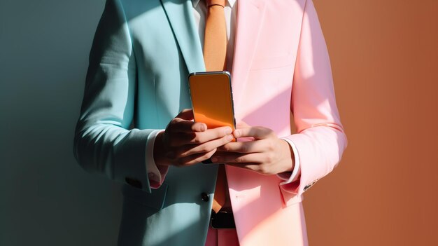 businessman holding smartphone