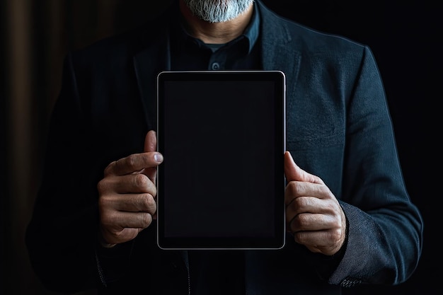 Photo businessman holding tablet mockup