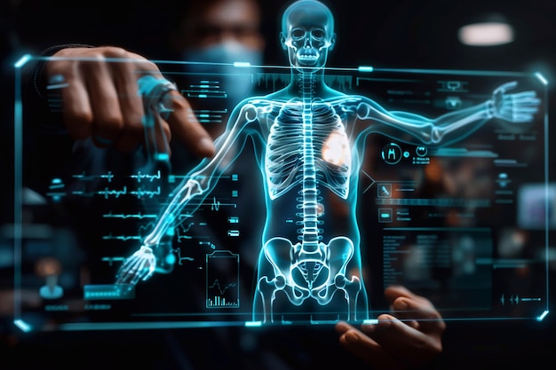 Businessman Interacting with holographic human body scan