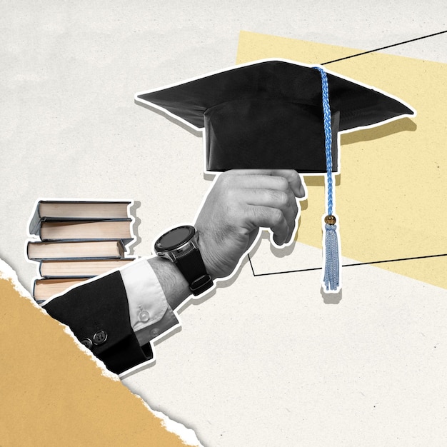 Photo a businessman is holding a graduation cap and a watch