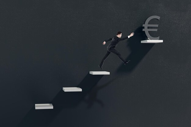 Photo businessman jumping on ladder to euro symbol