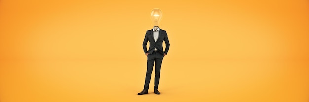 Photo businessman light bulb head idea concept 3d rendering