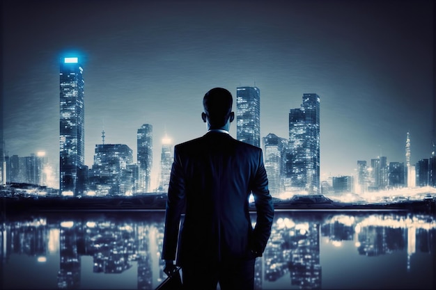 Businessman looking at central business district in concept of business vision