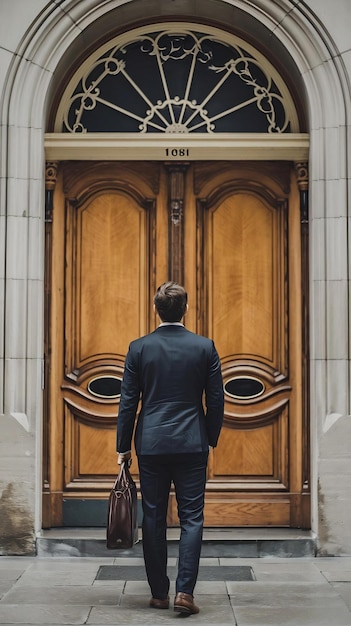 Businessman looking at fth door