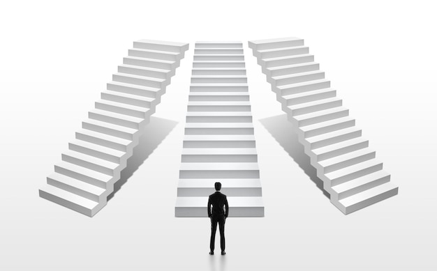 Businessman looking at stairs business start concept