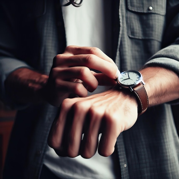 Businessman looking at this watch Businessman adjusting his cufflinks Man Hand Generative AI