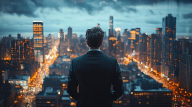 Businessman Overlooking City Skyline