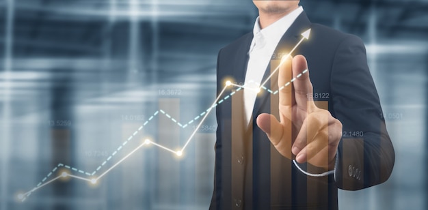 Businessman plan graph growth and increase of chart positive indicators