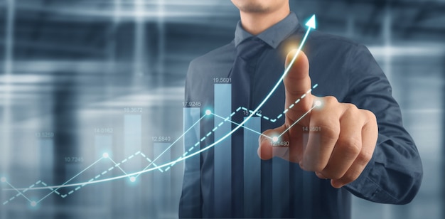 Businessman plan graph growth and increase of chart positive indicators